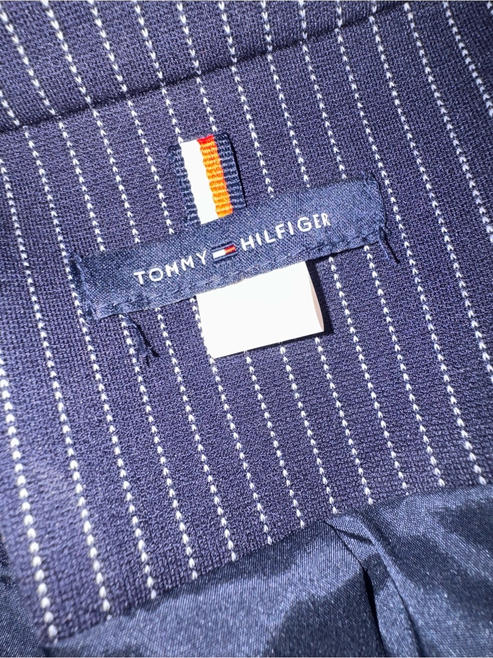 Tommy Hilfiger Navy Pinstripe Blazer with Elbow Patches - Picture 9 of 12
